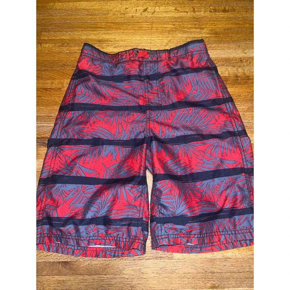 o'rageous Boys L 14-16 Red Navy Tropical Palm Leaf‎ Swim Trunks Board Shorts